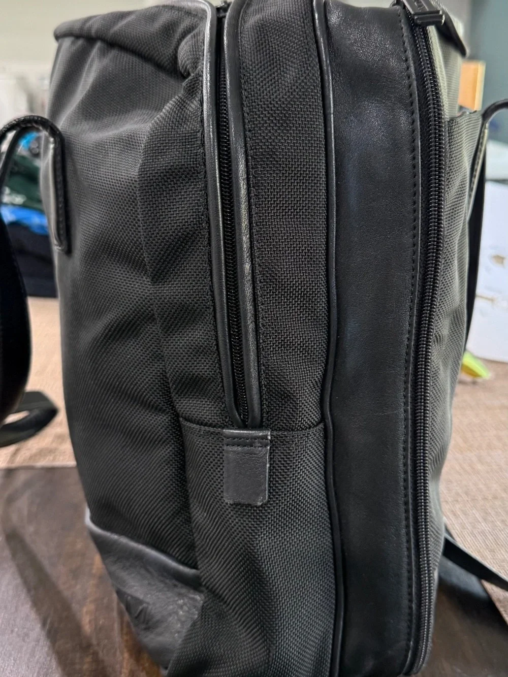 Tumi Vintage Black Ballistic Nylon and Leather City Q Tote